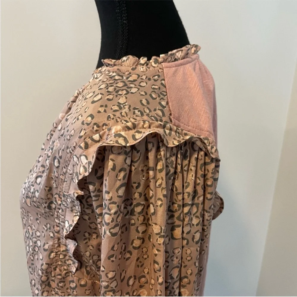 Anthropologie Dolan Pink & Grey Leopard Print Ruffle Blouse Oversized EUC - Picture 8 of 12